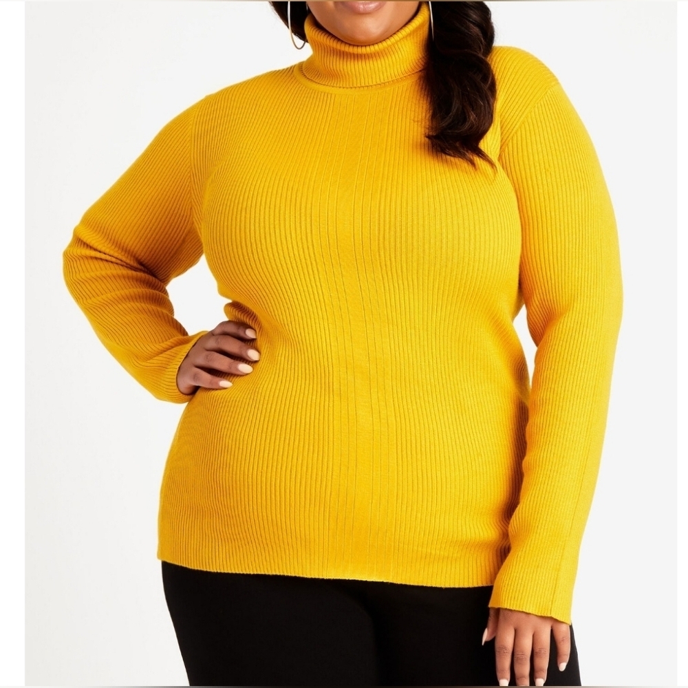 Ashley Stewart - Rib Knit Turtleneck Sweater - 22/24 - Nugget Gold